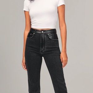 Abercrombie Mixed Fabric Ultra High Rise Ankle Straight Jean